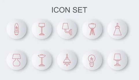 Set line Table lamp, Wall or sconce, Light bulb, Floor, and Chandelier icon Stock Illustration
