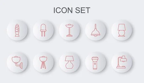 Set line Table lamp, Wall or sconce, Floor, Flashlight, Light emitting diode Stock Illustration