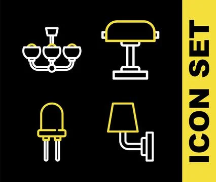 Set line Table lamp, Wall or sconce, Light emitting diode and Chandelier icon Stock Illustration