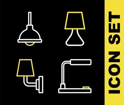 Set line Table lamp, Wall or sconce and Lamp hanging icon. Vector Stock Illustration