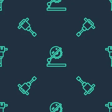 Set line Table saw for woodwork, Construction jackhammer and on seamless pattern Stock Illustration