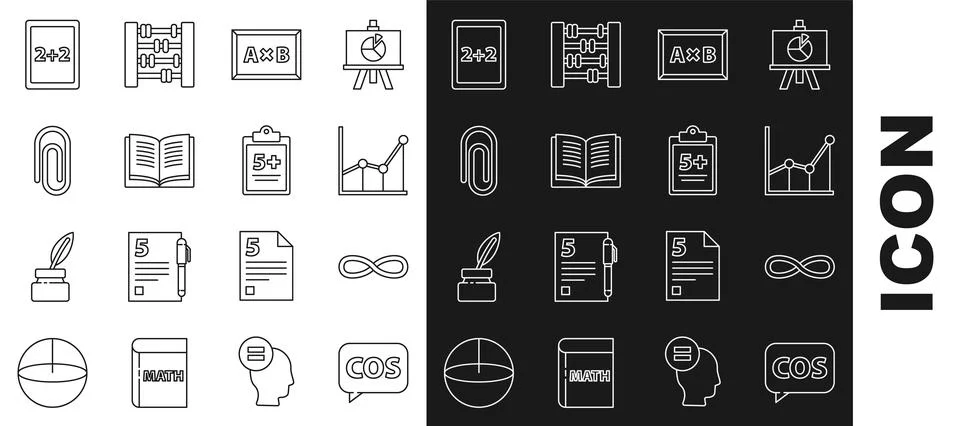 Set line Tablet with calculator, Function mathematical symbol, Sigma Stock Illustration