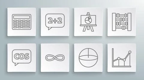 Set line Tablet with calculator, Graph, schedule, chart, diagram, Function Stock Illustration