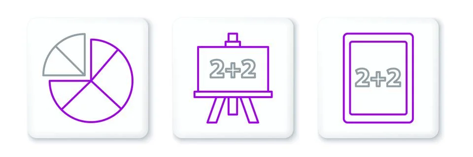 Set line Tablet with calculator, Graph, schedule, chart, diagram and Chalkb.. Stock Illustration