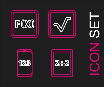 Set line Tablet with calculator, Mobile interface, Square root and Function.. Stock Illustration