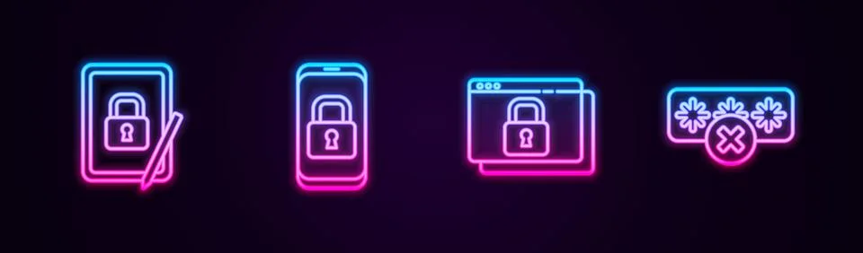 Set line Tablet with closed padlock, Mobile, Secure your site HTTPS, SSL an.. Illustration
