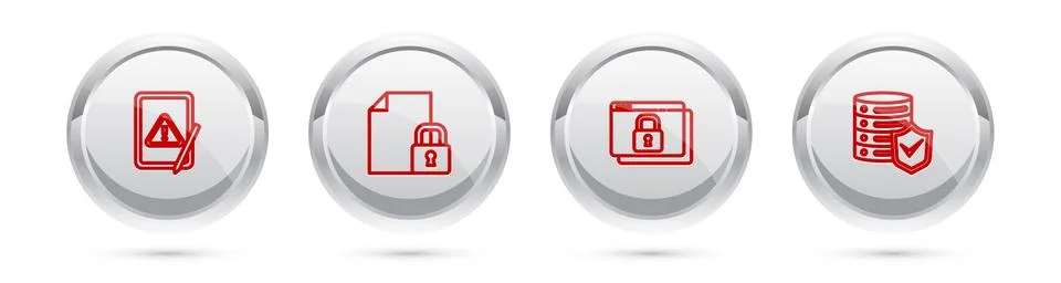Set line Tablet with exclamation mark, Document and lock, Secure your site HTTPS Illustration