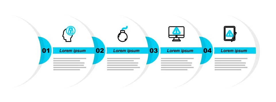 Set line Tablet with exclamation mark, Monitor, Bomb ready explode and Human Stock Illustration