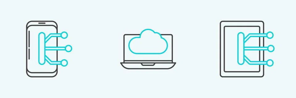 Set line Tablet, Smartphone, mobile phone and Cloud technology data transfe.. Illustrazione stock