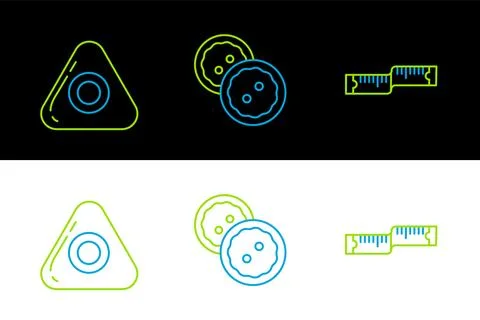 Set line Tape measure, Sewing chalk and button for clothes icon. Vector 스톡 일러스트