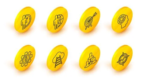 Set line Target and check mark, Project team base, Ladder leading to cloud, Gear Stock Illustration