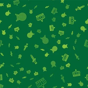 Set line Target with arrow, Dagger and King crown on seamless pattern. Vector Stock Illustration