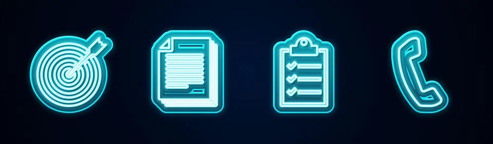 Set line Target with arrow, Document, Clipboard checklist and Telephone handset Stock Illustration