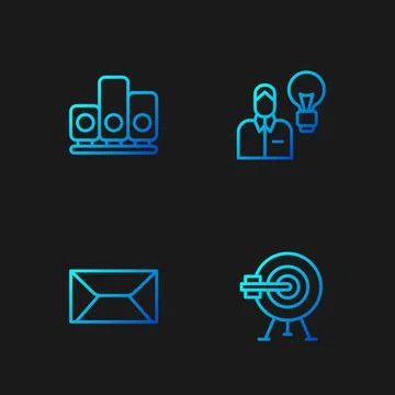 Set line Target with arrow, Envelope, Ranking star and Human lamp bulb. Gradient Illustrazione stock