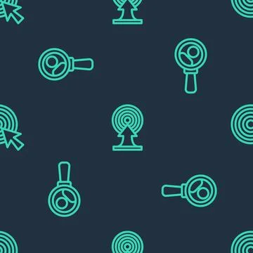 Set line Target with arrow, Magnifying glass for search and on seamless pattern Stock Illustration