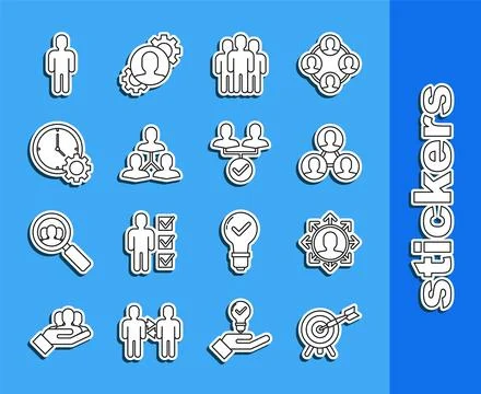 Set line Target with arrow, Project team base, Users group, Time Management.. Stock Illustration