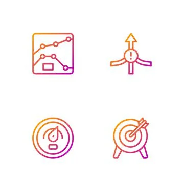 Set line Target, Digital speed meter, Graph, chart, diagram and Arrow. Gradient Stock Illustration