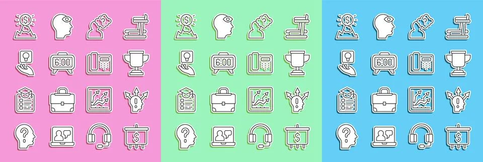 Set line Target with dollar, Project team base, Award cup, Head question ma.. 스톡 일러스트
