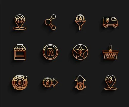 Set line Target with dollar symbol, Coin money, Map pointer star, Financial.. 库存插图
