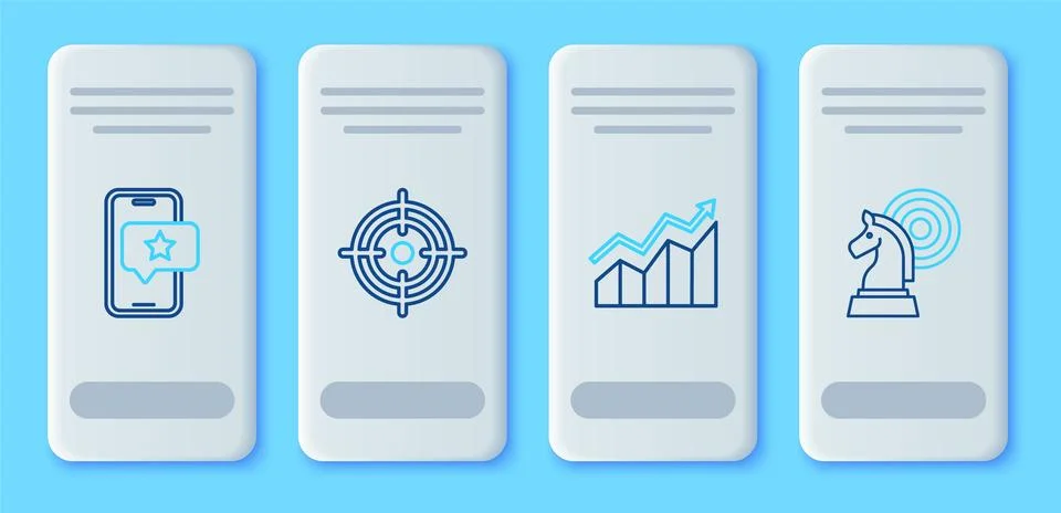 Set line Target, Financial growth increase, Mobile with review rating and Chess Stock Illustration