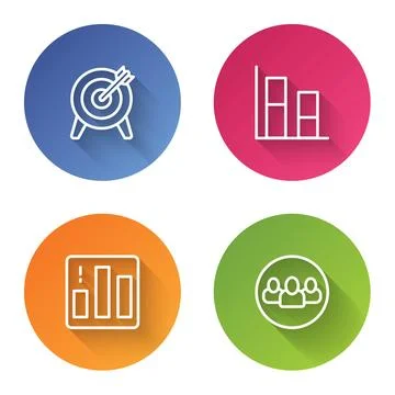 Set line Target, Graph, chart, diagram, Pie infographic and Project team ba.. Stock Illustration