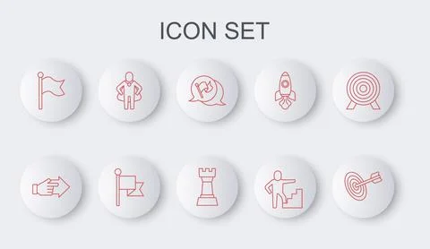 Set line Target, Hand with pointing finger, Flag, Stair finish flag, Head Ilustración de archivo