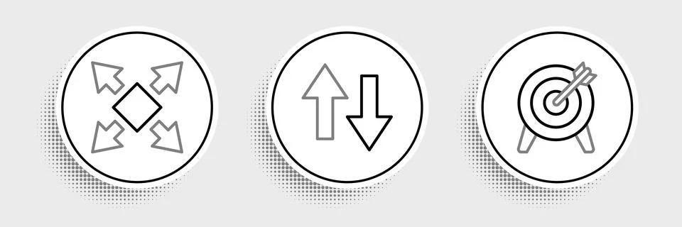 Set line Target, Many ways directional arrow and Arrow icon. Vector イラスト素材