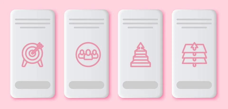 Set line Target, Project team base, Pyramid chart infographics and Layers. White 스톡 일러스트