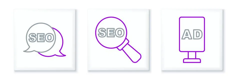 Set line Target, SEO optimization and icon. Vector Stock Illustration