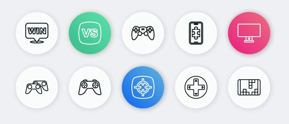 Set line Target sport Computer monitor Game controller joystick Mobile gaming 库存插图
