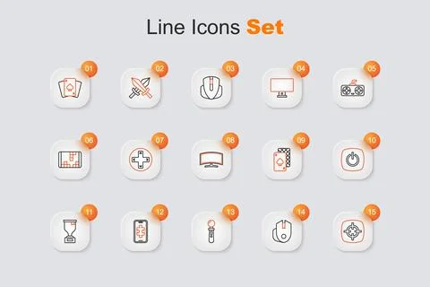 Set line Target sport, Computer mouse, VR controller game, Mobile gaming, A.. Illustrazione stock