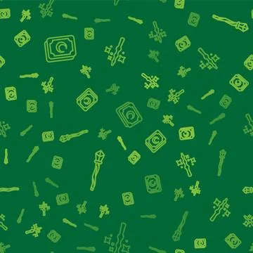 Set line Tarot cards, Magic staff and wand on seamless pattern. Vector Stock Illustration