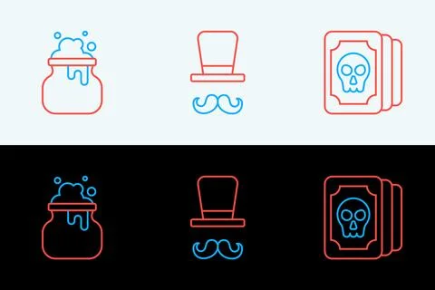 Set line Tarot cards, Witch cauldron and Magician icon. Vector Stock Illustration