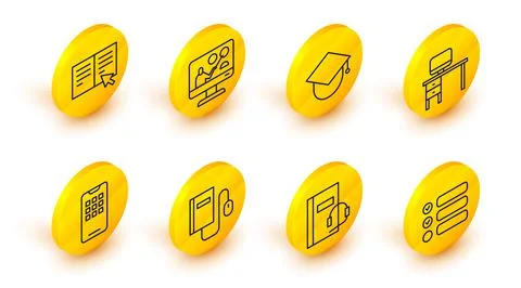 Set line Task list, Audio book, Electronic with mouse, Mobile phone, Computer Stock Illustration