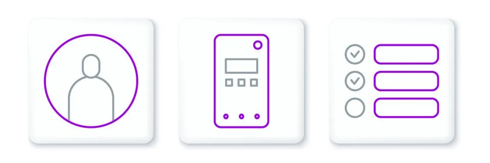 Set line Task list, Create account screen and Mobile phone icon. Vector 스톡 일러스트