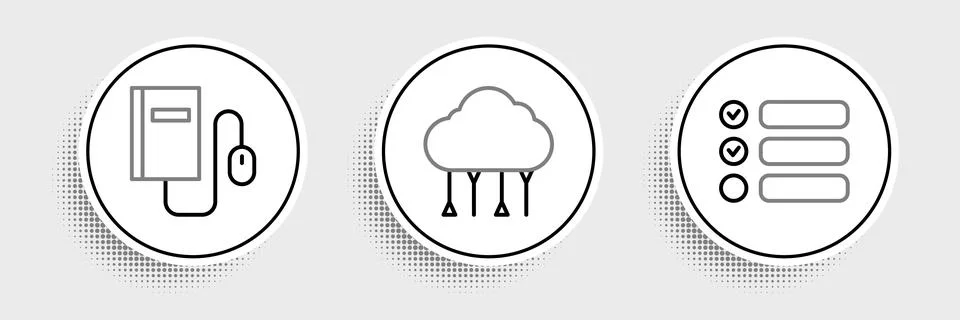 Set line Task list, Electronic book with mouse and Network cloud connection i Stock Illustration