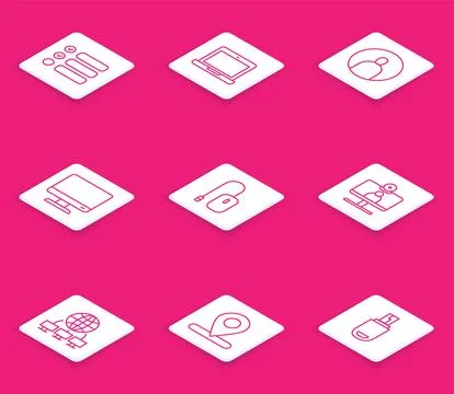 Set line Task list, Laptop, Create account screen, Computer monitor, mouse,.. Stock Illustration