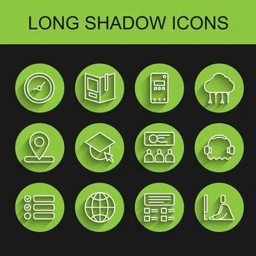 Set line Task list, Social network, Clock, Online quiz, test, survey, Student Stock Illustration