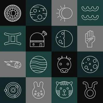 Set line Taurus zodiac, Moon, Palmistry of the hand, Eclipse sun, Astronomical 스톡 일러스트