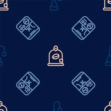 Set line Tea bag, Coffee machine and Bag coffee beans on seamless pattern Stock Illustration