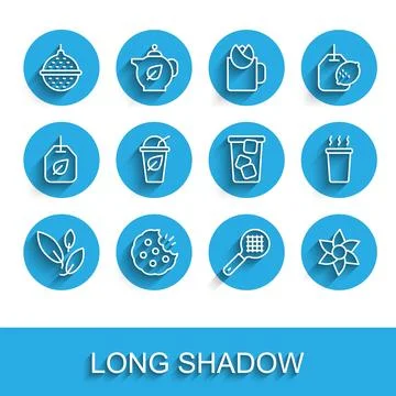 Set line Tea leaf, Cookie or biscuit, Ball tea strainer, with handle, Flower Illustration