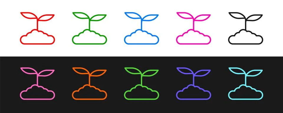 Set line Tea leaf icon isolated on black and white background. Tea leaves. .. Stock Illustration
