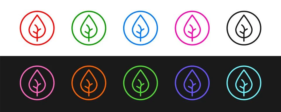 Set line Tea leaf icon isolated on black and white background. Tea leaves. .. Stock Illustration