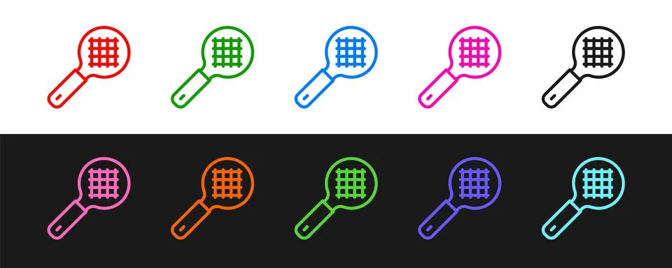 Set line Tea strainer with handle icon isolated on black and white background Illustration