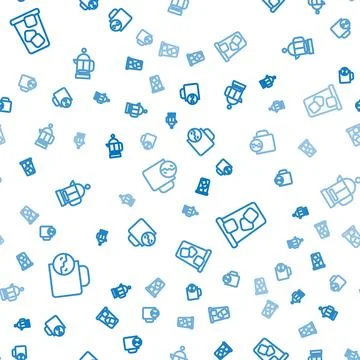 Set line Tea time, Ice tea and French press on seamless pattern. Vector Illustrazione stock