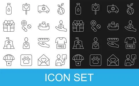 Set line Teacher, Clothes donation, Caring for people, Emergency car, Medicine イラスト素材