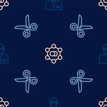 Set line Teacher, Scissors and Molecule on seamless pattern. Vector Stockillustratie