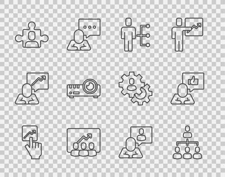 Set line Team leader, Hierarchy organogram chart, User of man in business suit Illustrazione stock