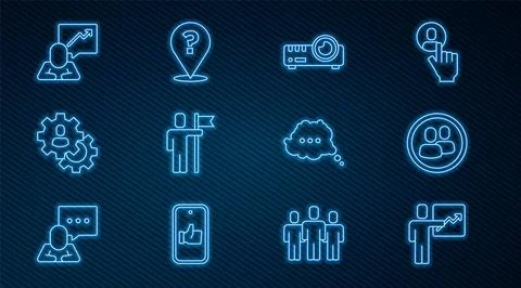 Set line Team leader, Project team base, Media projector, Head hunting, Spe.. Stock Illustration