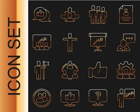 Set line Team leader, Project team base, Speech bubble chat, Users group, H.. Stock Illustration